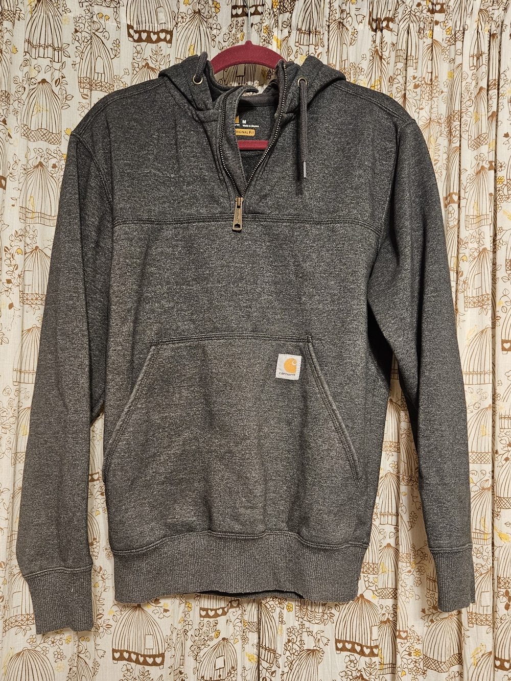 Carhartt Men's Heather Gray Hooded Quarter-Zip Sweatshirt